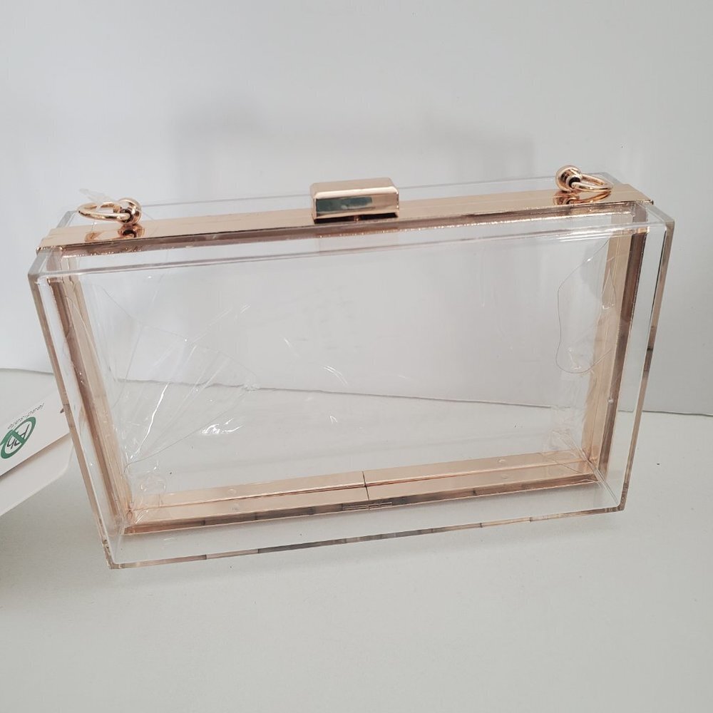 Caleesa Women Clear Acrylic Box Clutch Gold Details Crossbody Purse - Picture 5 of 9